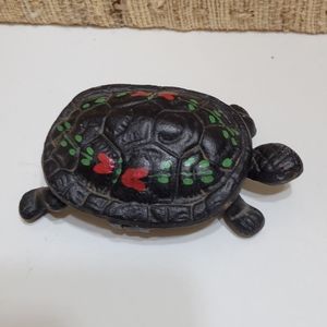 Wilton Cast  Iron  Hinged Hand Painted Turtle Trinket Dish